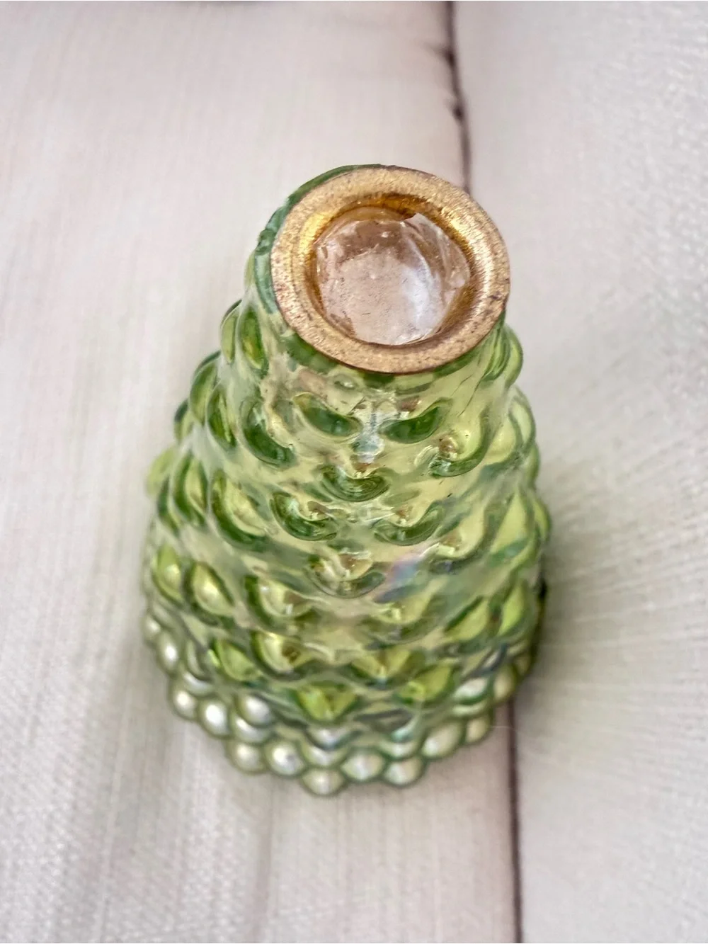 Anthropologie Green Iridescent Hobnail Glass Christmas Tree fragranced candle